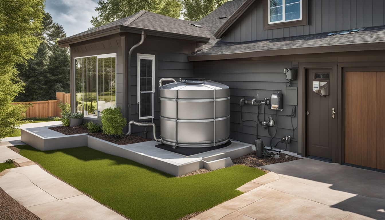 A modern rainwater harvesting system in a suburban setting.